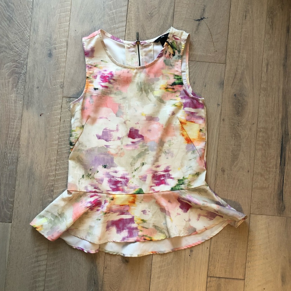 H&M Watercolor Peplum Sleeveless Blouse